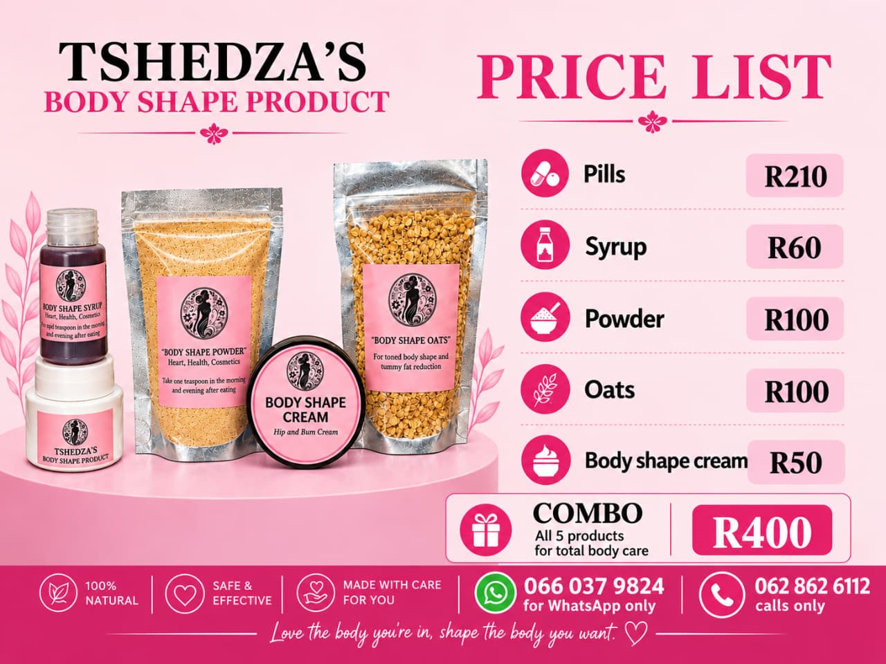 Tshedza's Body Shaping Products range